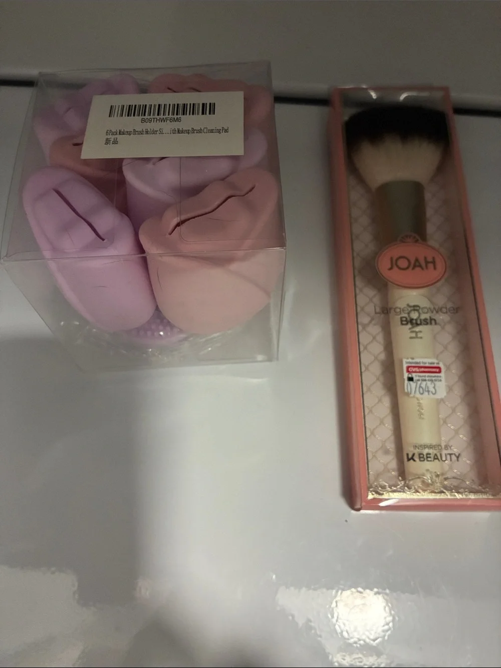 Joah - Large Powder Brush & 6 Pck Makeup Brush Holder w/ Makeup Cleaning pad 💜🩷💜